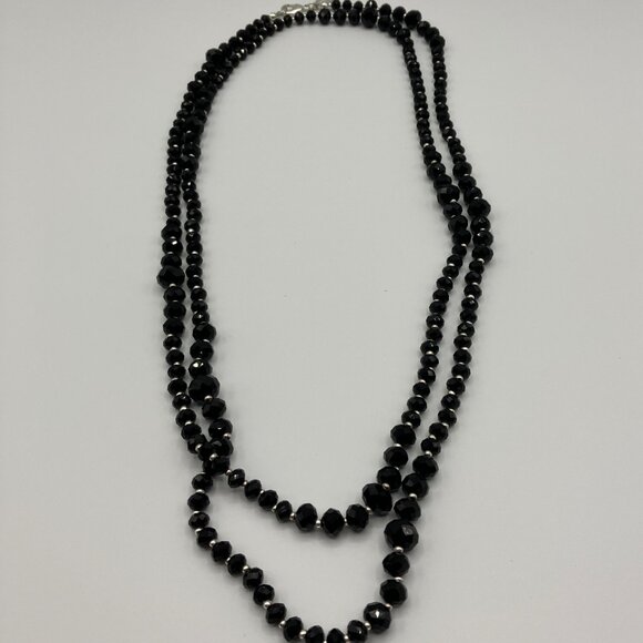 WHBM White House Black Market Black & Silver Crystal Long Beaded Necklace 52” - Picture 2 of 5